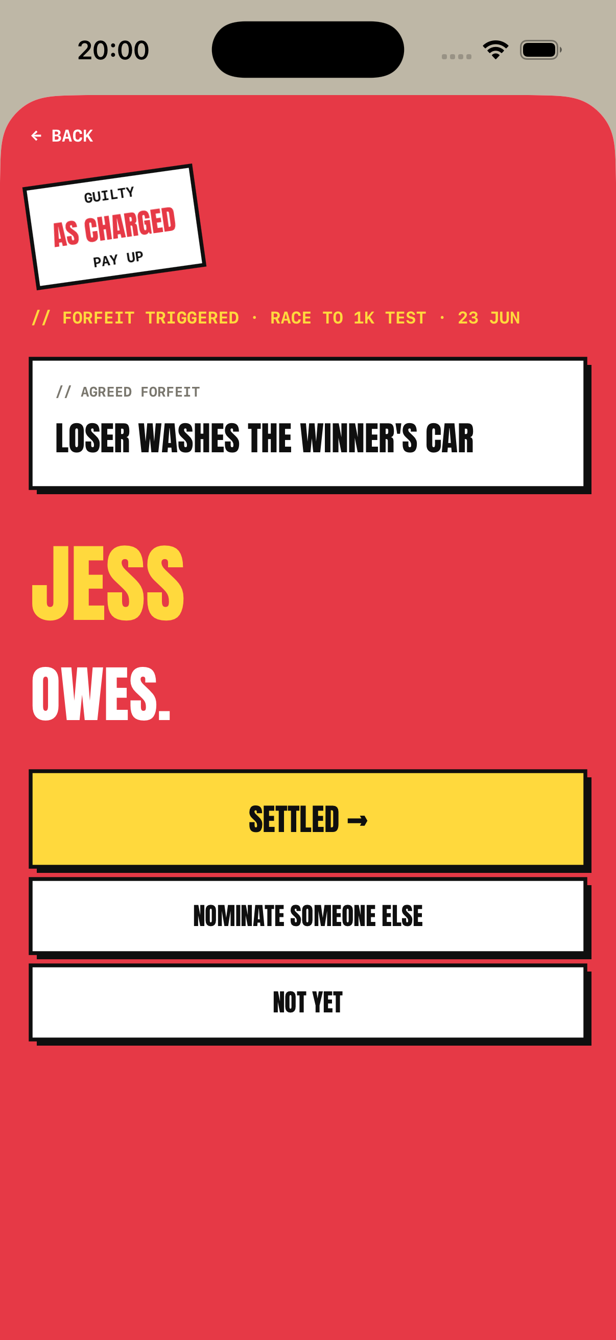 Guilty forfeit screen